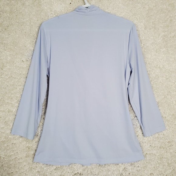 J McLaughlin Faux Wrap Top Womens Large Blue Stretch Long Sleeve Pullover Casual - Picture 7 of 11